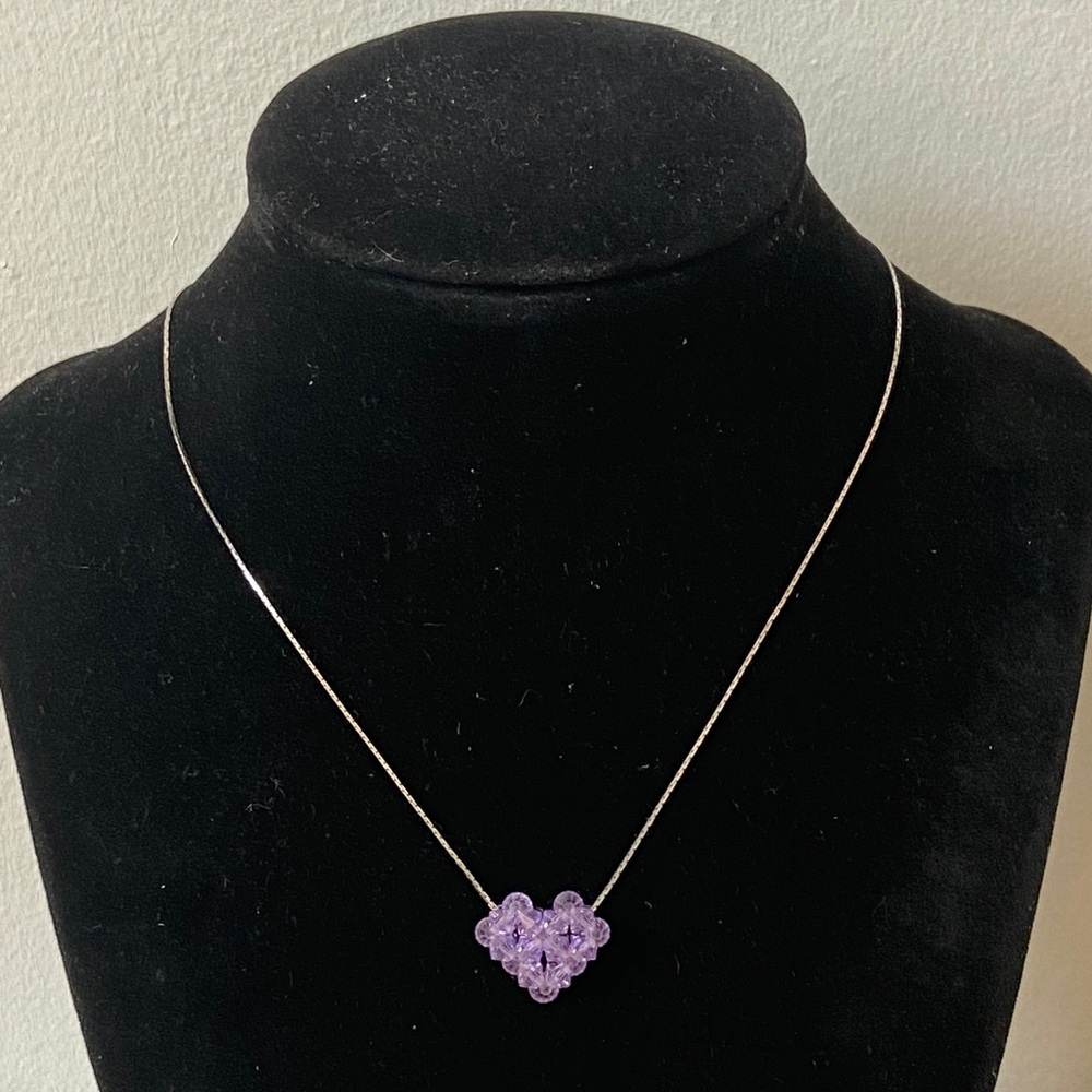 Elegant Purple Heart Pendant features Marked W Silver Necklace